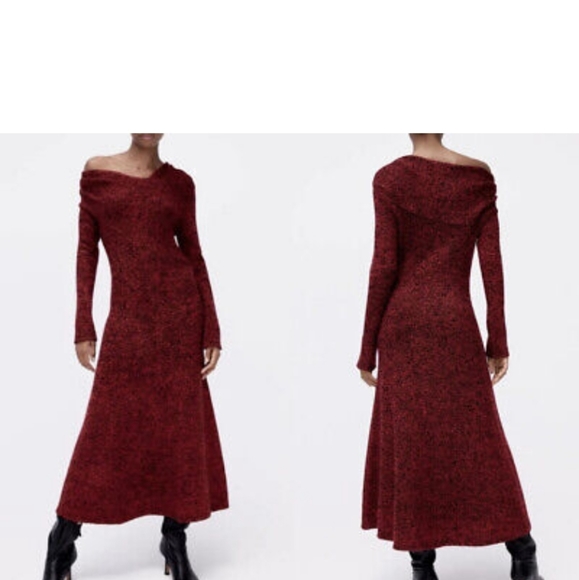 ZARA KNIT DRESS WITH RUCHED SHOULDERS - Picture 9 of 11